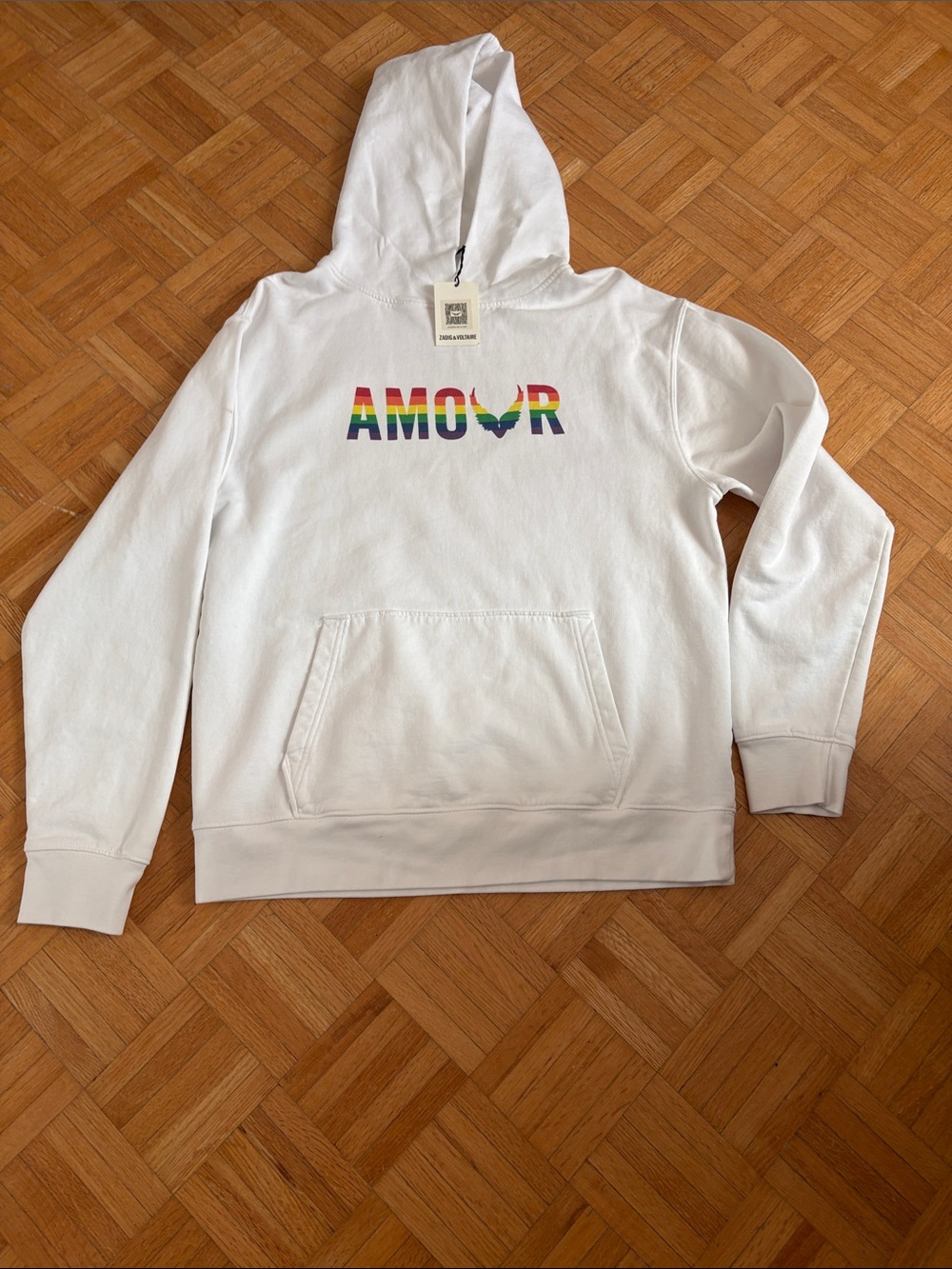 Zadig & Voltaire White 'AMOUR' Rainbow Logo Hoodie